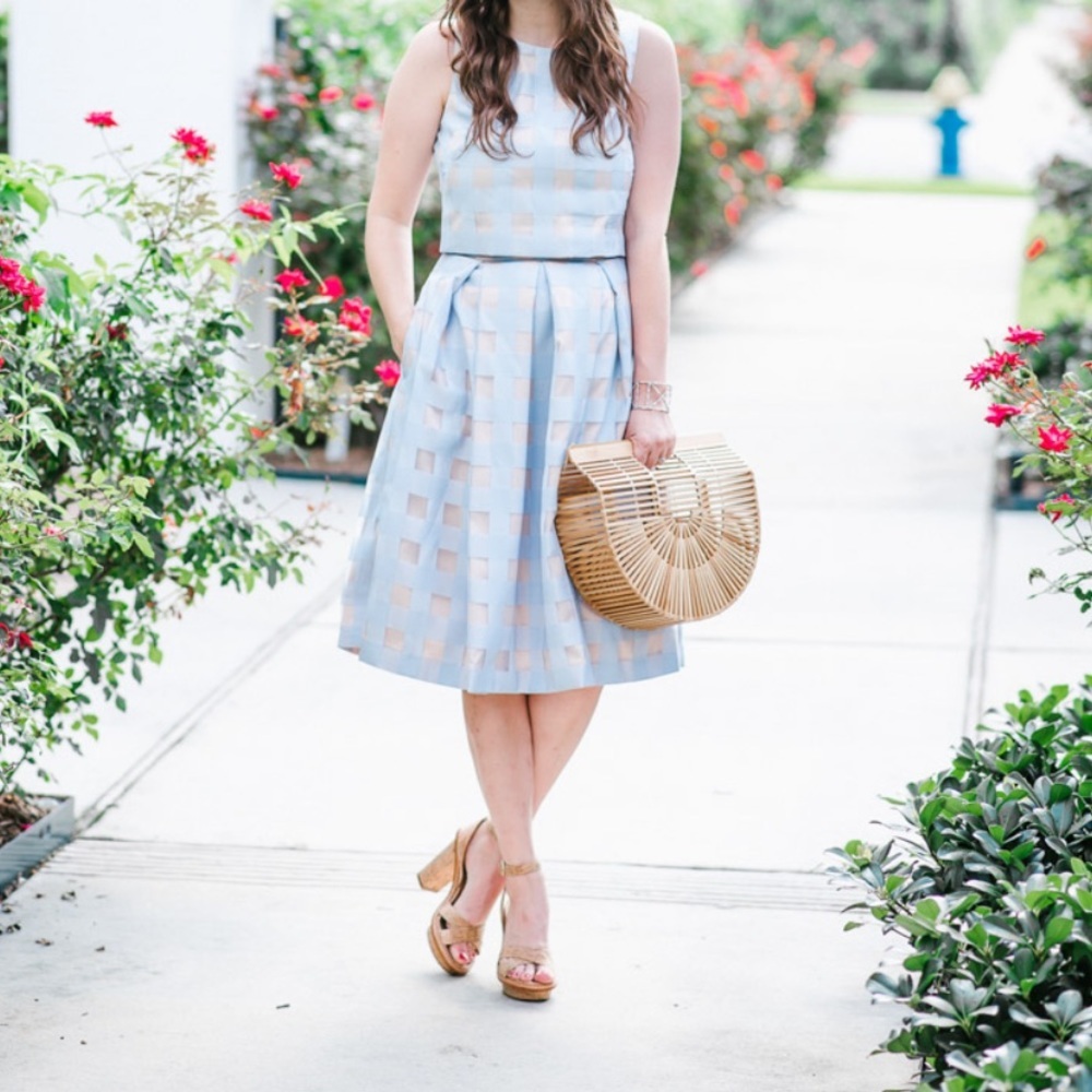 Eliza J Pleated Checked Circle Skirt